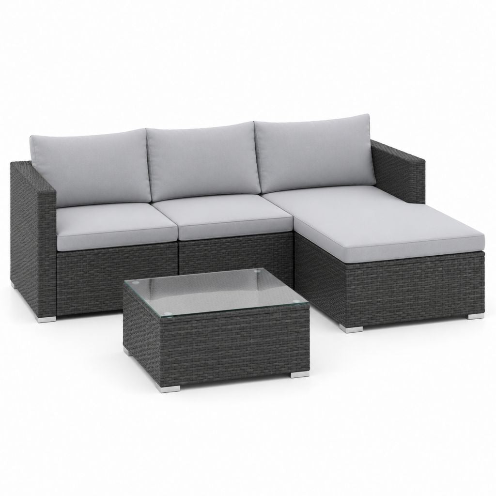 Set divano da giardino angolare 3 pezzi grigio e antracite in polyrattan e acciaio 200 x 140 x 63 cm