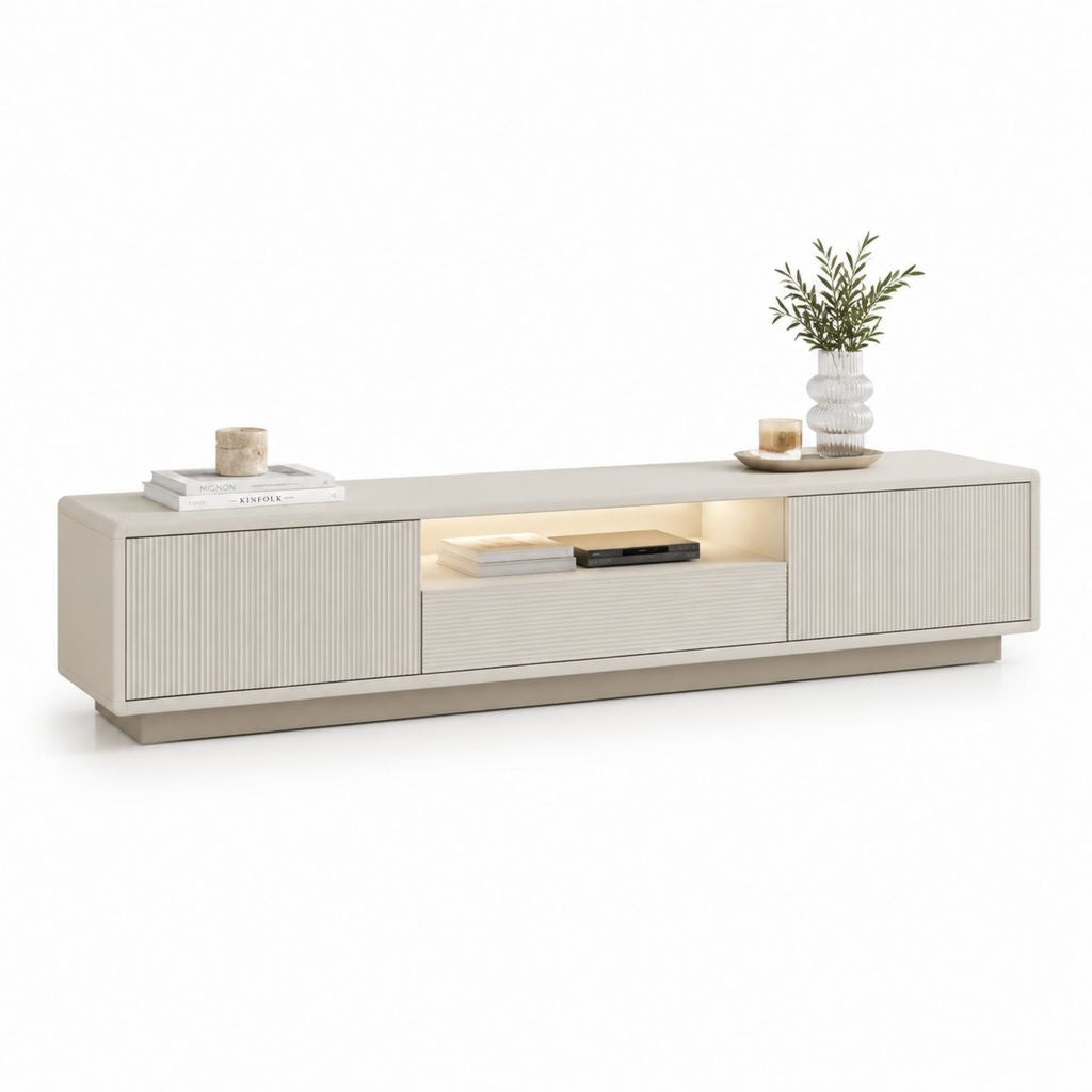 Mobile TV basso beige in MDF rettangolare con 2 ante e cassetto 200 x 40 x 50 cm