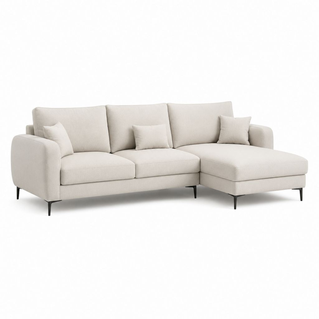 Divano angolare con chaise longue destra beige in poliestere 250 x 160 x 85 cm