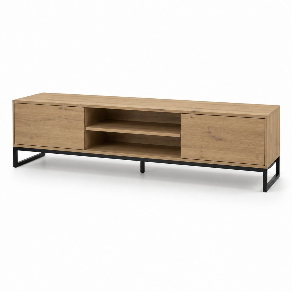 Mobile TV rovere rettangolare con 2 ante e ripiani aperti 180 x 40 x 50 cm