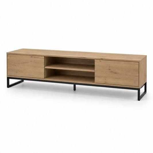 Mobile TV rovere rettangolare con 2 ante e ripiani aperti 180 x 40 x 50 cm