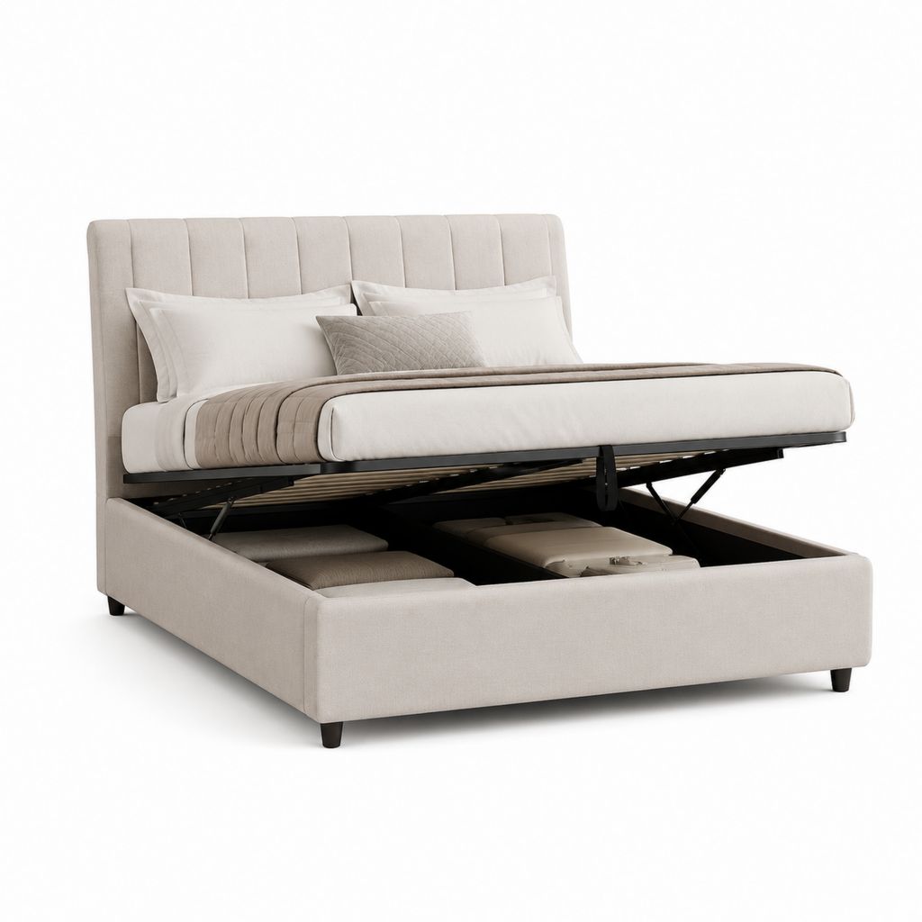 Letto matrimoniale contenitore beige in poliestere 160 x 200 cm