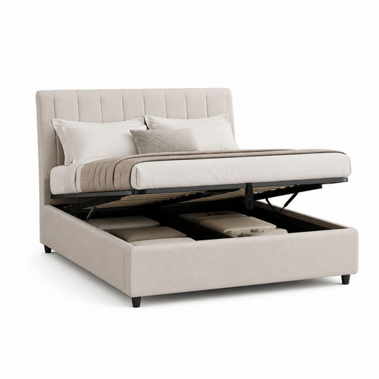 Letto matrimoniale contenitore beige in poliestere 160 x 200 cm