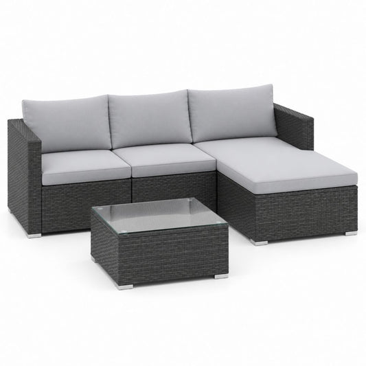 Set divano da giardino angolare 3 pezzi grigio e antracite in polyrattan e acciaio 200 x 140 x 63 cm