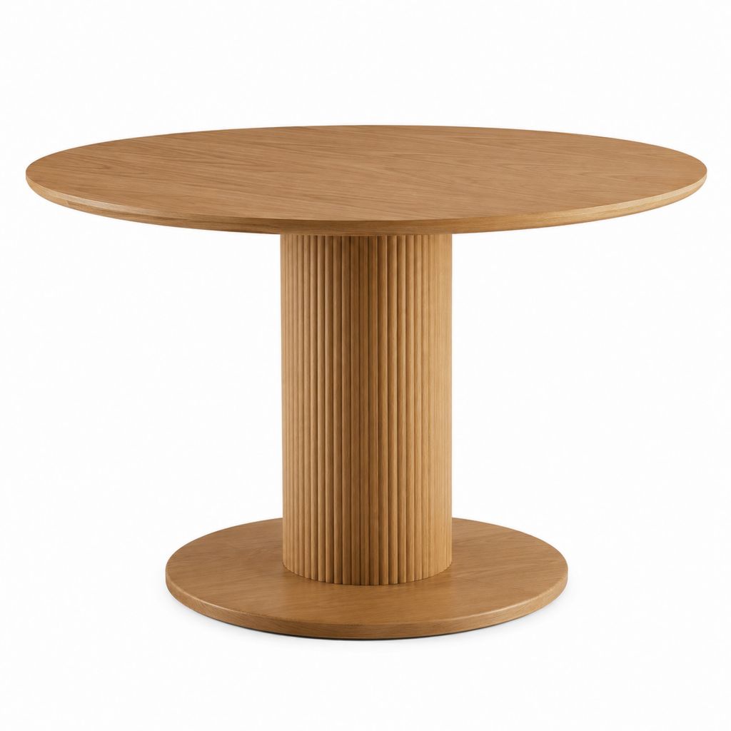 Tavolo da pranzo rotondo color rovere in MDF impiallacciato Ø120 x 75 cm