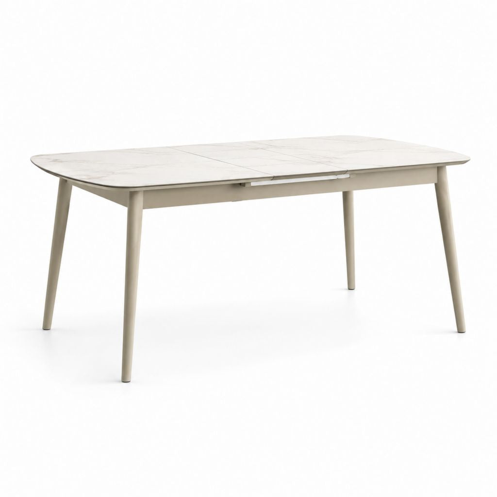 Tavolo da pranzo allungabile beige con piano in ceramica effetto marmo 140-180 x 80 x 76 cm