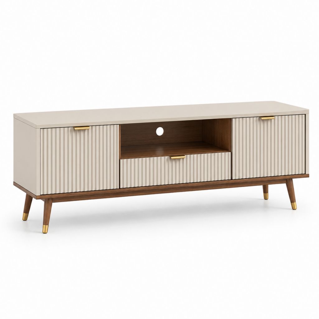 Mobile TV con 2 ante cassetto e vano a giorno beige e noce in MDF 160 x 40 x 60 cm