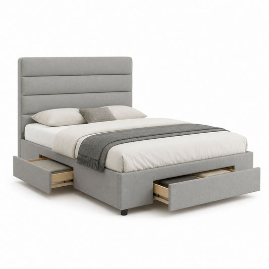 Letto matrimoniale contenitore rettangolare con 4 cassetti grigio in poliestere 160 x 200 cm