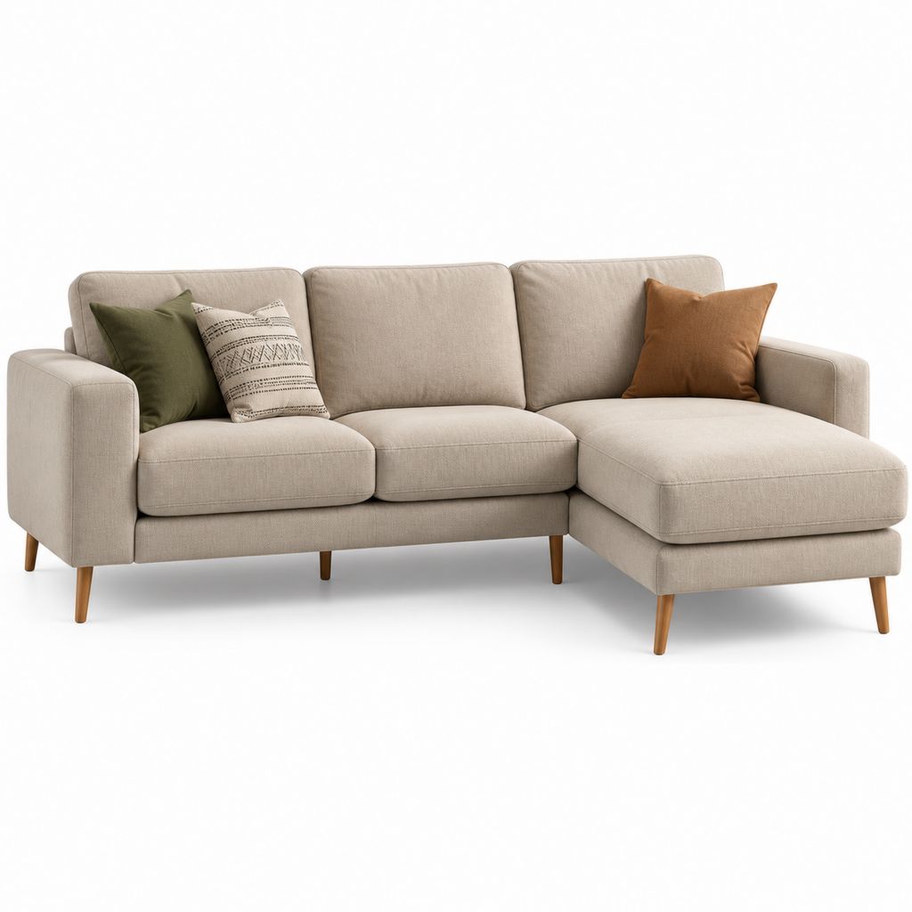 Divano angolare a L beige in poliestere 230 x 150 x 84 cm con chaise longue destra
