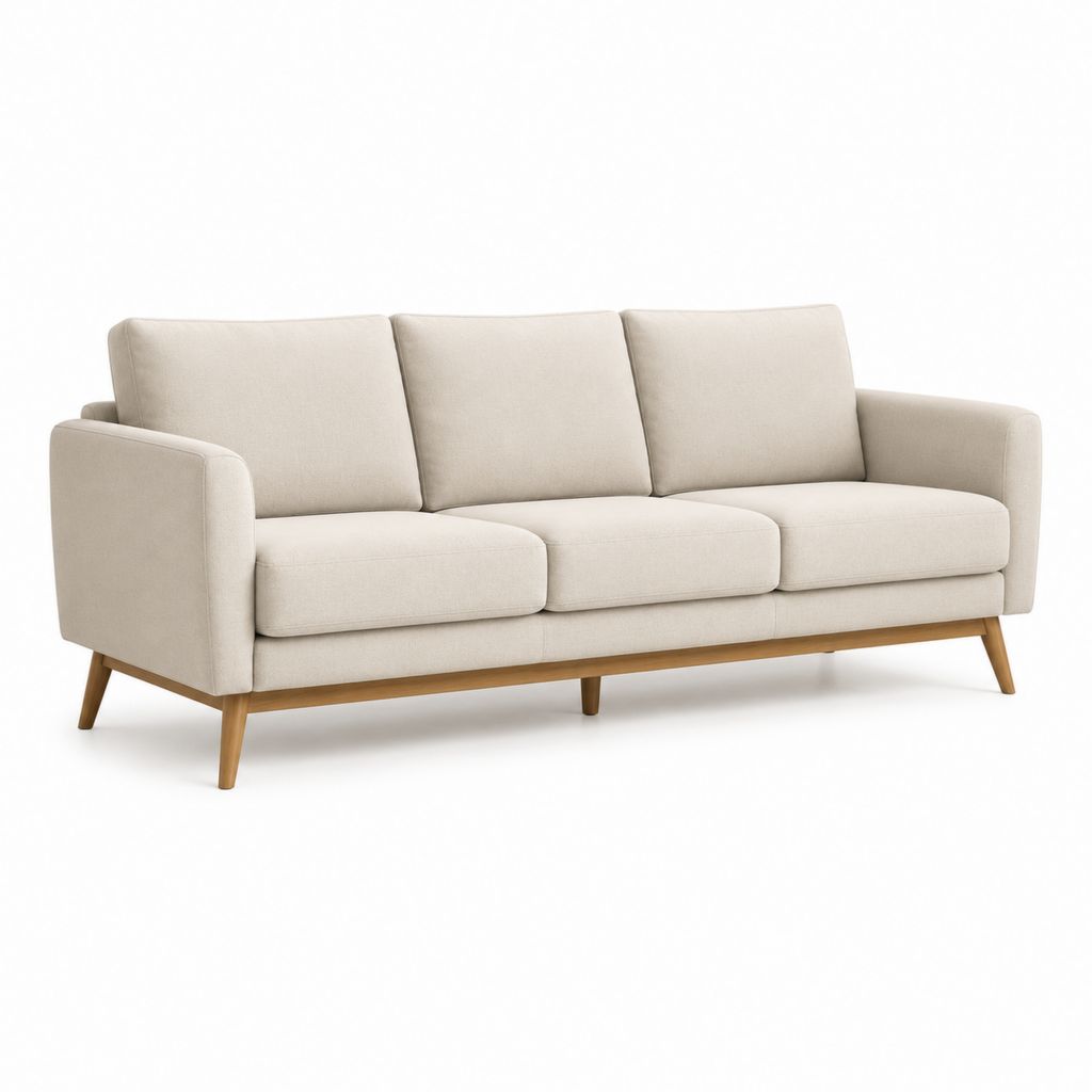 Divano 3 posti beige in poliestere con gambe in legno massello rettangolare 210 x 88 x 85 cm