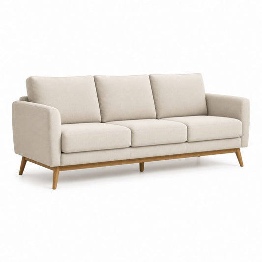 Divano 3 posti beige in poliestere con gambe in legno massello rettangolare 210 x 88 x 85 cm
