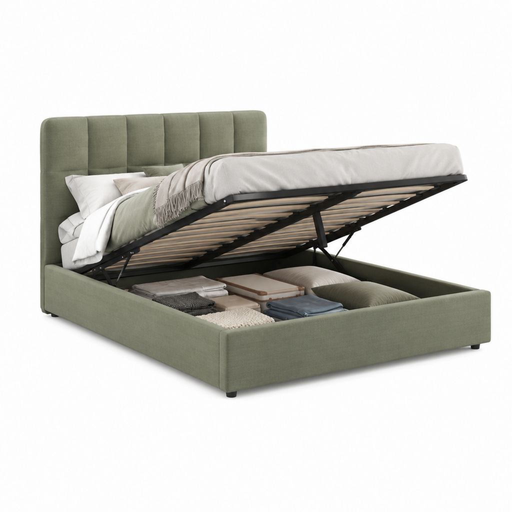 Letto contenitore matrimoniale verde in poliestere rettangolare 160 x 200 cm