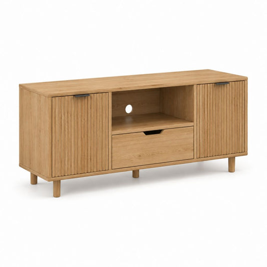 Mobile TV rettangolare rovere naturale in MDF impiallacciato rovere 160 x 40 x 65 cm
