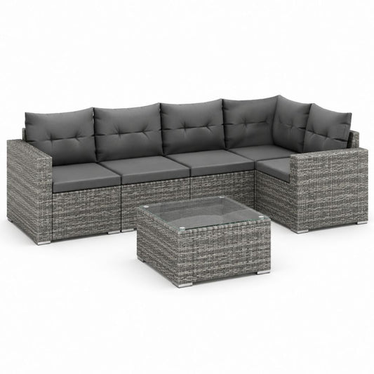 Set divano da giardino angolare 5 pezzi grigio in polyrattan con tavolino 245 x 175 x 60 cm
