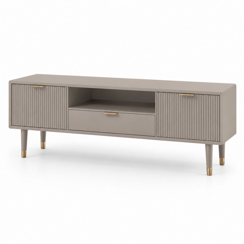 Mobile TV rettangolare tortora in MDF con ante scanalate 160 x 40 x 60 cm