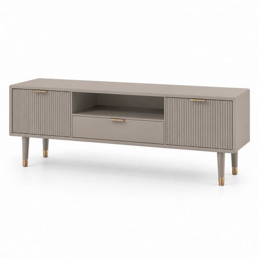 Mobile TV rettangolare tortora in MDF con ante scanalate 160 x 40 x 60 cm